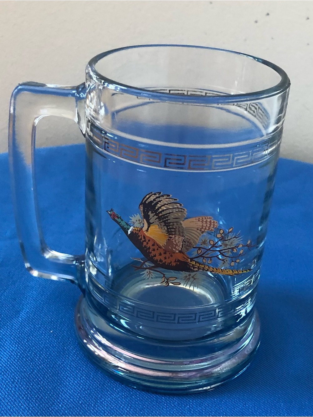 Princess House Clear Glass Beer Mug with Gold-Trimmed Pheasant Decal